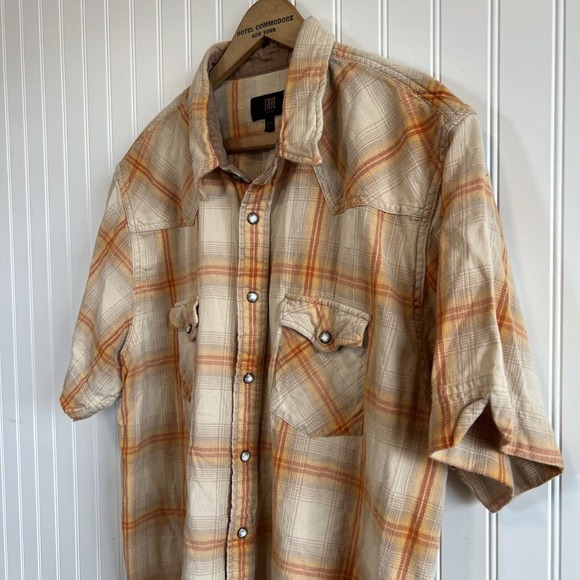 Frye Men's Camp shirt Pearl Snap Button Up Size XXL Tan Orange XXL - Picture 3 of 9